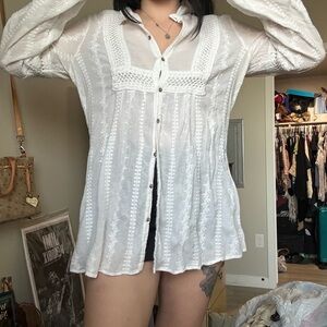 White Embroidered Women's Top